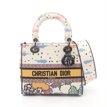 Dior Lady Dior 2way shoulder Handbag canvas White Multicolor Used Women