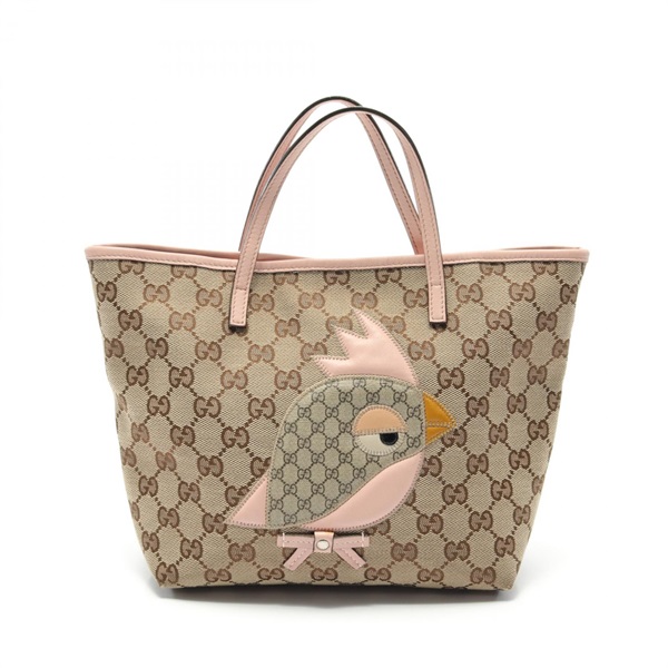 GUCCI Children Zoo pappagallo Tote Bag 271101 canvas leather Beige Used Women