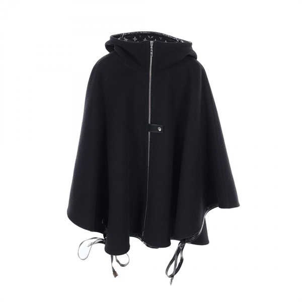 LOUIS VUITTON hooded cape poncho coat FICO17QWE wool Black Used Women size 36