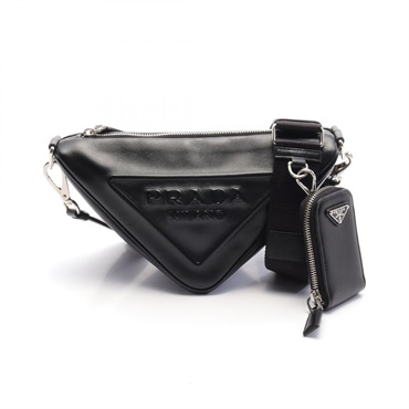 PRADA Triangle Shoulder crossbody Bag leather Black Used