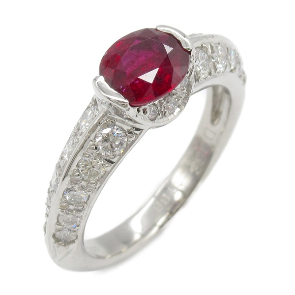 JEWELRY Ruby Diamond Ring Pt900 Platinum Red Clear Used US#5.75