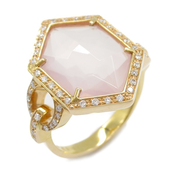 JEWELRY Rose Quartz Diamond Ring K18 PG Gold Pink Clear Used US#5