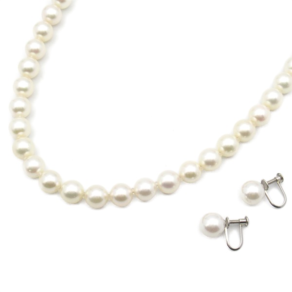 JEWELRY Pearl Necklace Earrings set Silver 925 Pt900 Platinum White Used Women