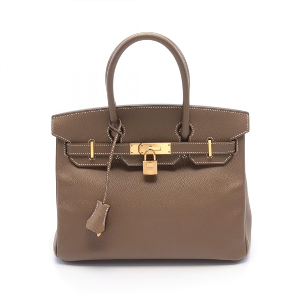 HERMES Birkin 30 Hand bag Epsom Leather GHW Brown Etoupe Grey Used Women