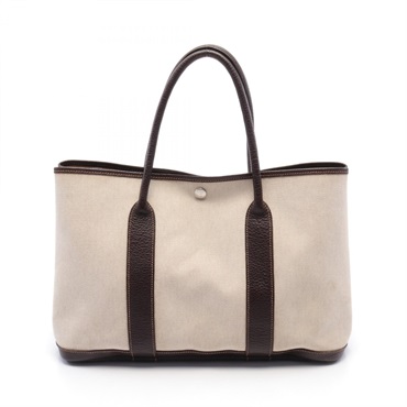HERMES Garden party PM Tote Bag Toile H leather natural marron Used SHW