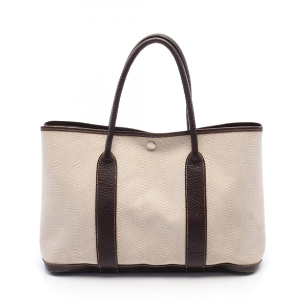 HERMES Garden party PM Tote Bag Toile H leather natural marron Used SHW