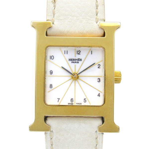 HERMES H watch Wrist Watch HH1.201 Quartz Gold Plated Leather belt Used Women