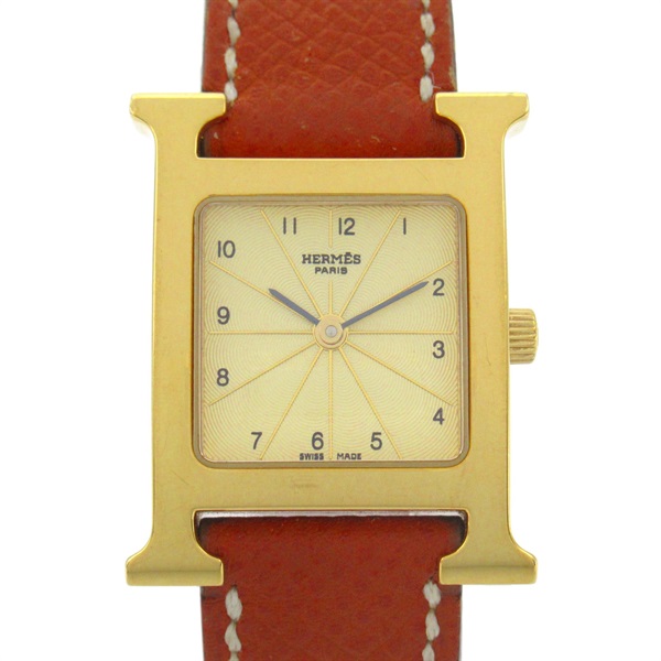 HERMES H watch Wrist Watch HH1.201 Quartz Gold Plated Leather belt Used Women