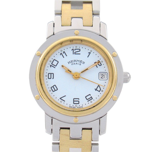 HERMES Clipper Wrist Watch CL4.220 Quartz Gold Plated Stainless Steel Used Women