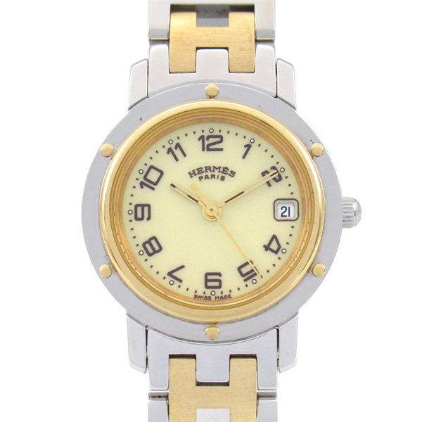 HERMES Clipper Wrist Watch CL4.220 Quartz Gold Plated Stainless Steel Used Women