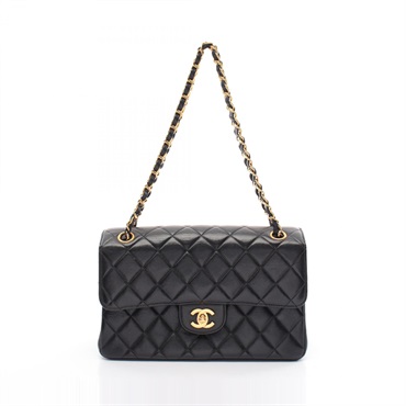 CHANEL Matelasse W Face chain Shoulder Bag Lambskin Black Used GHW