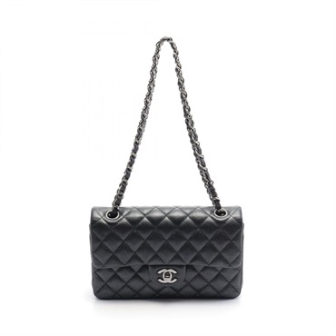 CHANEL Matelasse W flap chain Shoulder Bag A01113 grained calf Black Used SHW