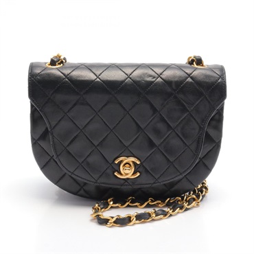 CHANEL Matelasse chain Shoulder crossbody Bag Lambskin Black Used GHW