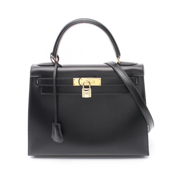 HERMES Kelly 28 2way shoulder Hand bag X 001848CC Box calf Black Used GHW