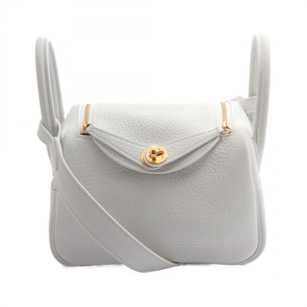 HERMES Lindy Mini Shoulder crossbody Bag W 079086CC Taurillon Clemence White GHW