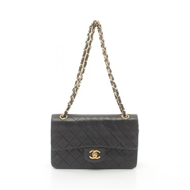 CHANEL Matelasse W flap chain Shoulder Bag A01113 Lambskin Black Used GHW