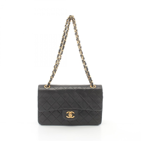 CHANEL Matelasse W flap chain Shoulder Bag A01113 Lambskin Black Used GHW