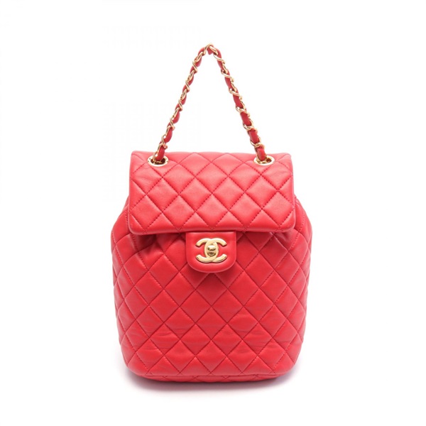 CHANEL CC Matelasse Rucksack Backpack A91121 Lamb leather Red Used Women Coco