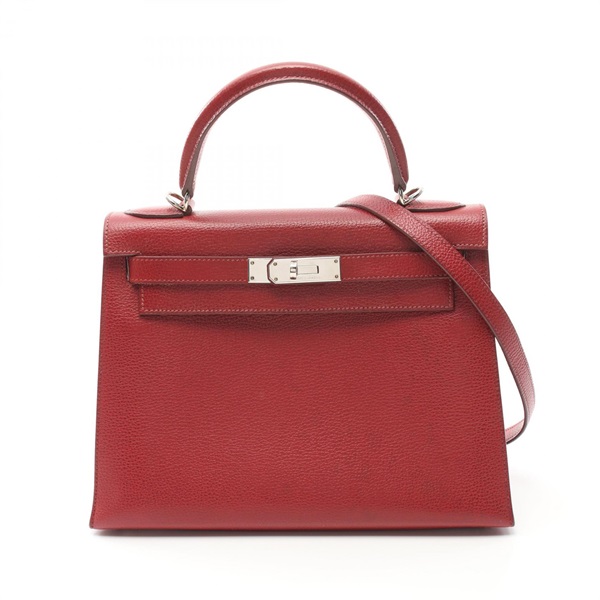 HERMES Kelly 28 2way Handbag Ardennes leather Red Rouge vif Used Women K SHW