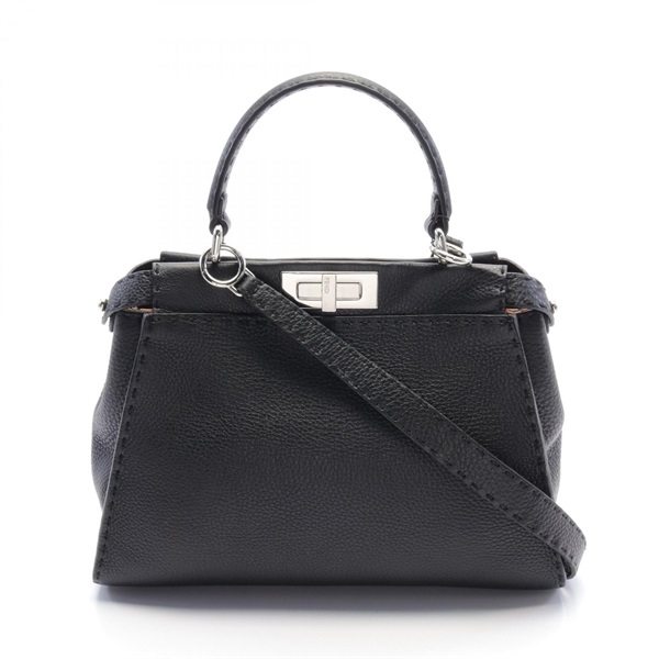 FENDI Peekaboo Regular Selleria 2way Handbag 8BN290 Q0J leather Black Used Women