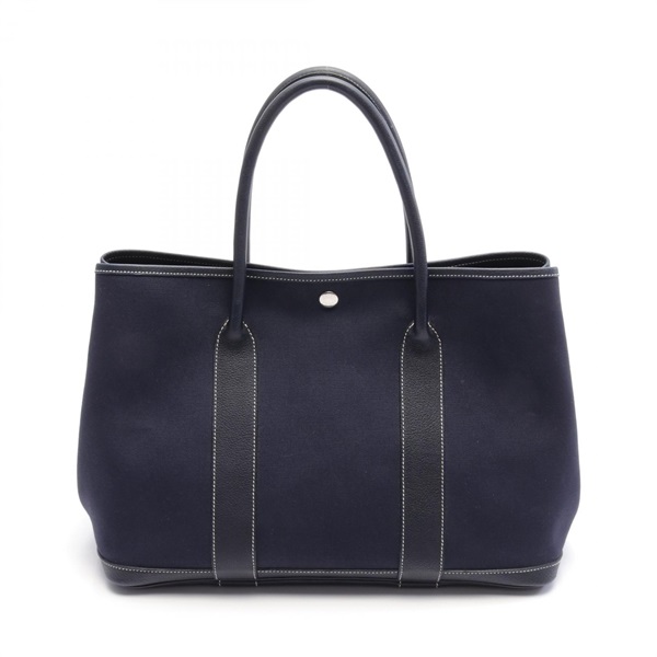 HERMES Garden Party PM Tote Bag Toile officier leather Blue indigo Navy Used