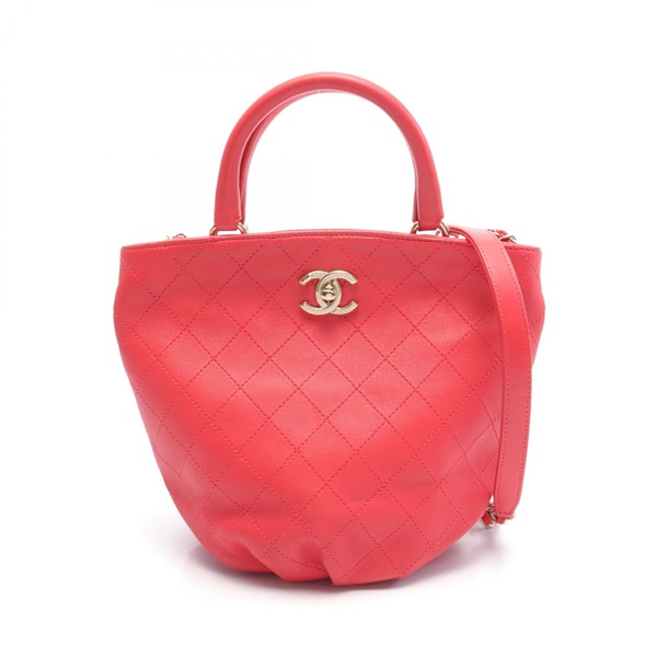 CHANEL CC Matelasse 2way Hand Shoulder Bag leather Red Used Women Coco