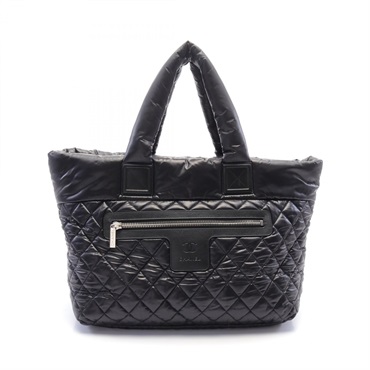 CHANEL Coco Cocoon MM Tote hand Bag A48611 Nylon leather Black Used Women CC