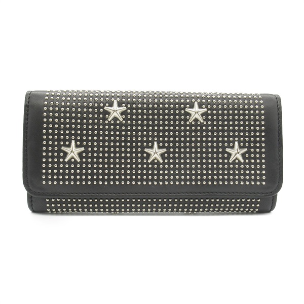 JIMMY CHOO Star studs zip long wallet Bifold purse leather Black Used