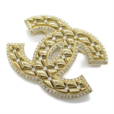 CHANEL COCO Mark Brooch A23C Gold Plated Stone Used Women CC women