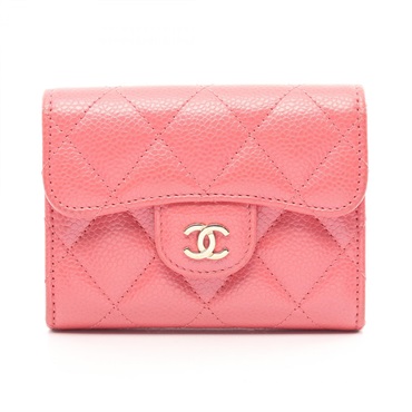 CHANEL Matelasse coin purse wallet leather Grained calfskin Pink Used Women GHW