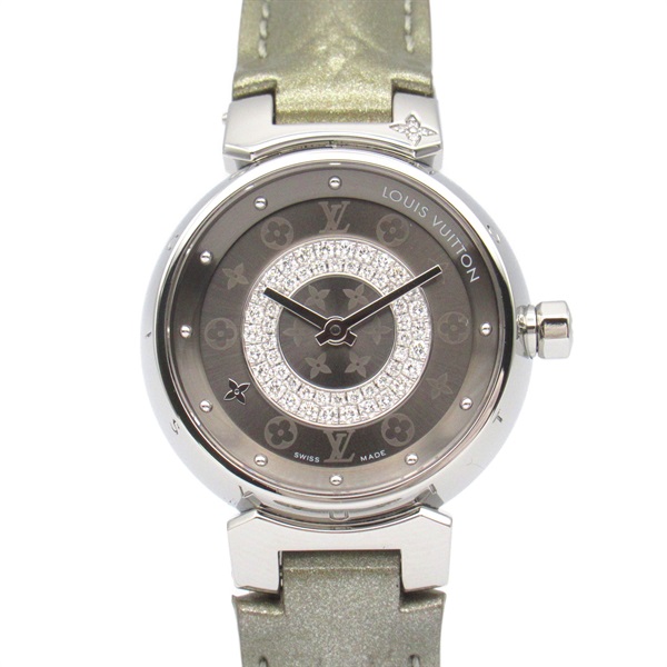 LOUIS VUITTON Tambour Disc PM Wrist Watch Q12MU Quartz SS Leather Used Women LV