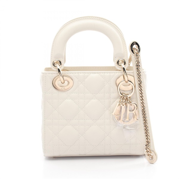 Christian Dior Lady Mini Cannage Shoulder Hand bag M0505ONGE030 leather White