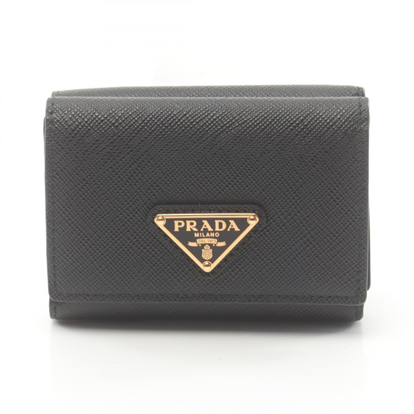 PRADA SAFFIANO TRIANG Tri-fold compact purse wallet 1MH042QHHF0002 leather Black