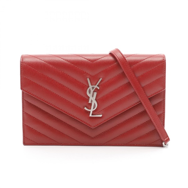 SAINT LAURENT Monogram envelope Shoulder Bag 393953 leather Red Used Women