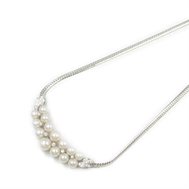 MIKIMOTO Pearl Diamond Necklace 18KWG White Gold White Used women