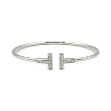 TIFFANY＆CO T Wire Bracelet Diamond 18KWG White Gold Used Women