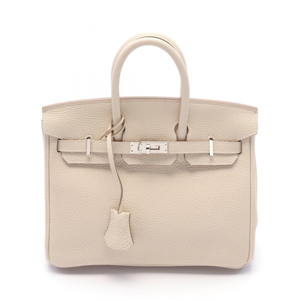 HERMES Birkin 25 Hand bag Taurillon Clemence Leather SHW Beige Craie Used Women