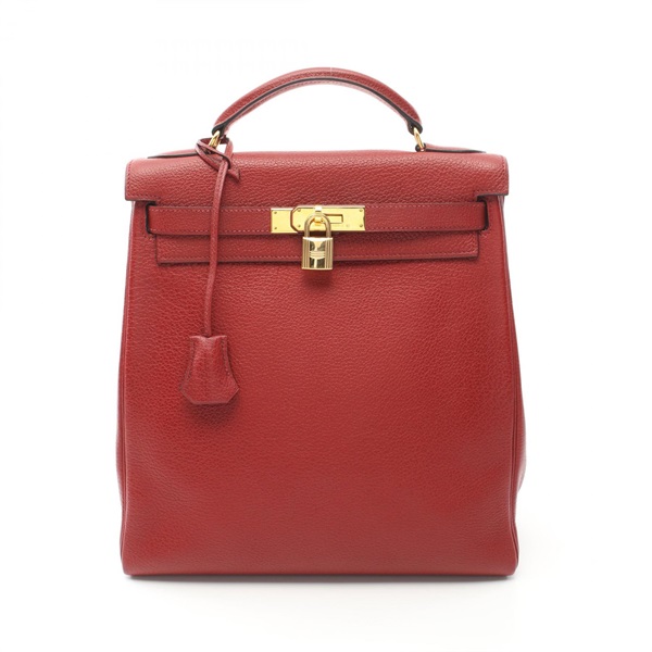 HERMES Kelly Ado GM Rucksack Backpack Taurillon Clemence Rouge vif Red Used