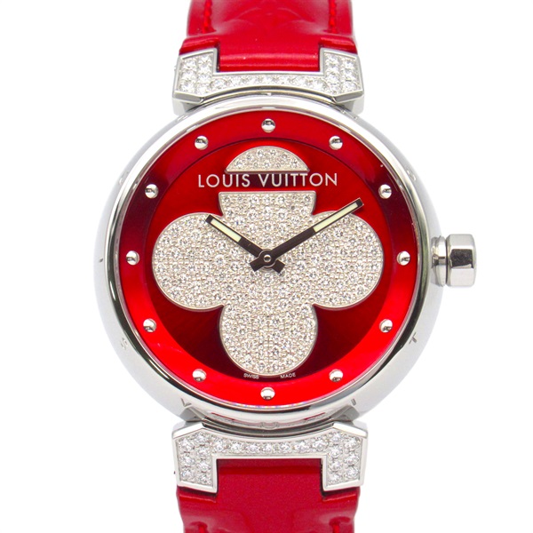 LOUIS VUITTON Tambour Forever Wrist Watch Q131TO Quartz SS Leather Used Women