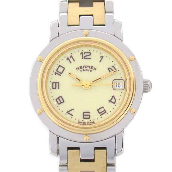 HERMES Clipper Wrist Watch CL4.220 Quartz Gold Plated Stainless Steel Used Women