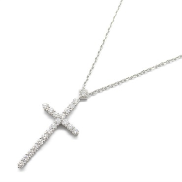 CARTIER Cross Diamond Necklace Pendant 18KWG White Gold Used women