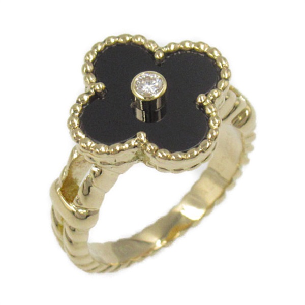 Van Cleef & Arpels Vintage Alhambra Onyx Diamond Ring 18KYG Used Black US size 6