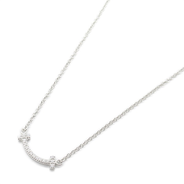 TIFFANY＆CO T Smile Micro Necklace Pendant K18 WG White Gold Diamond Used