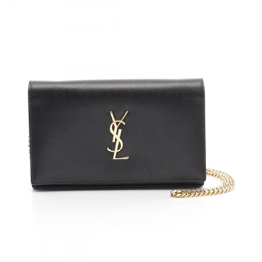 SAINT LAURENT YSL Line Monogram chain Shoulder Bag 377829 leather Black Used GHW