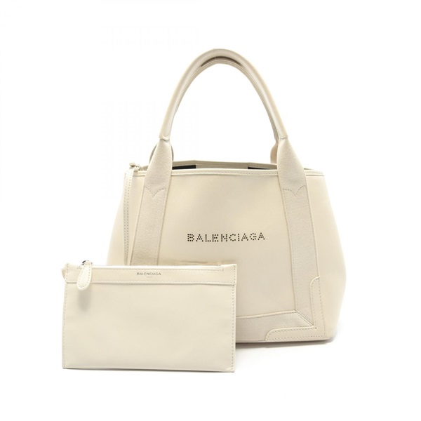 BALENCIAGA NAVY CABAS S Hand Tote Bag 339933 leather Beige Used Women