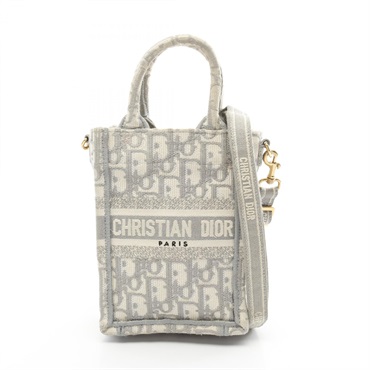 Dior Book Tote Vertical Mini Oblique 2way shoulder Handbag canvas Gray Used logo