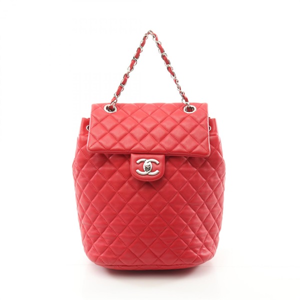 CHANEL CC Matelasse Rucksack Backpack A91121 Lamb leather Red Used Women Coco