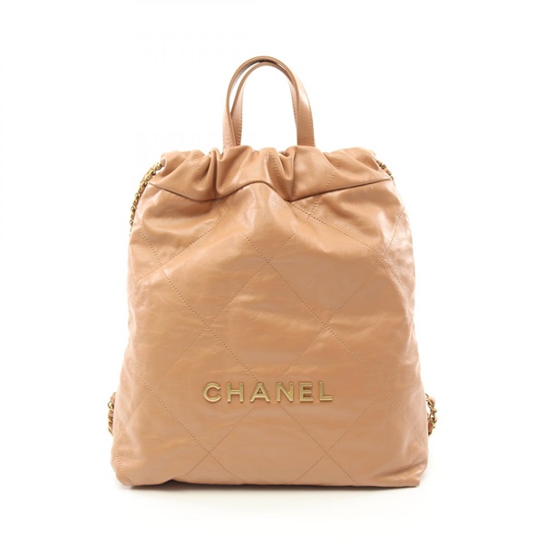 CHANEL CC 22 Matelasse Chain Rucksack Backpack AS3859 leather Beige Used Women