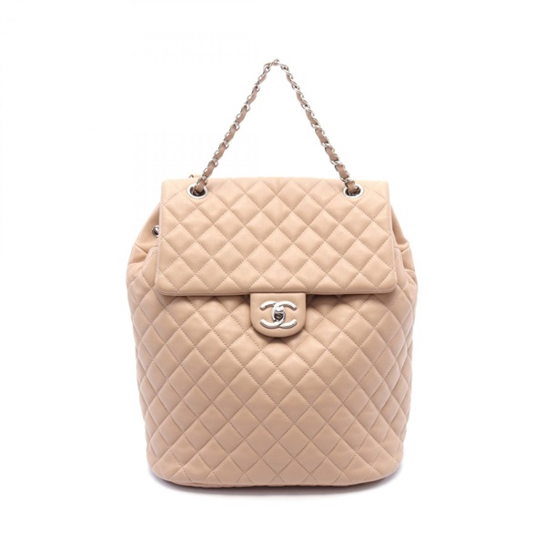 CHANEL CC Urban Spirit Matelasse Rucksack Backpack leather Beige Used Women Coco