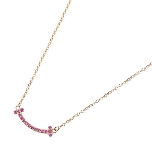 TIFFANY＆CO T Smile Mini Necklace Pink Sapphire 18KPG Pink Rose Gold Used women
